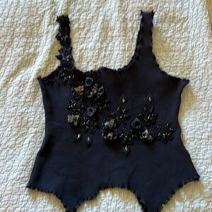 Black dressy tank top with hand embroidery